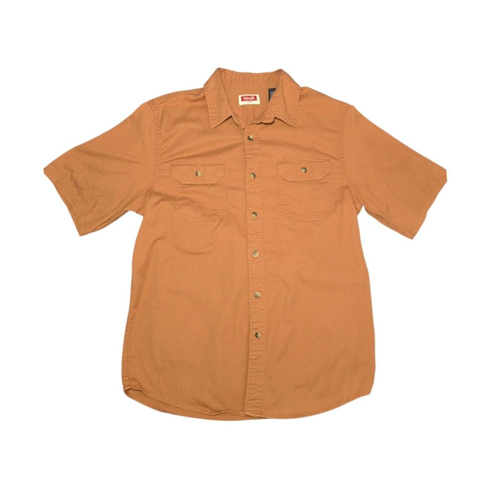 Wrangler Men's Medium Short Sleeve Button Down Shirt Copper Brown Cotton Stretch
